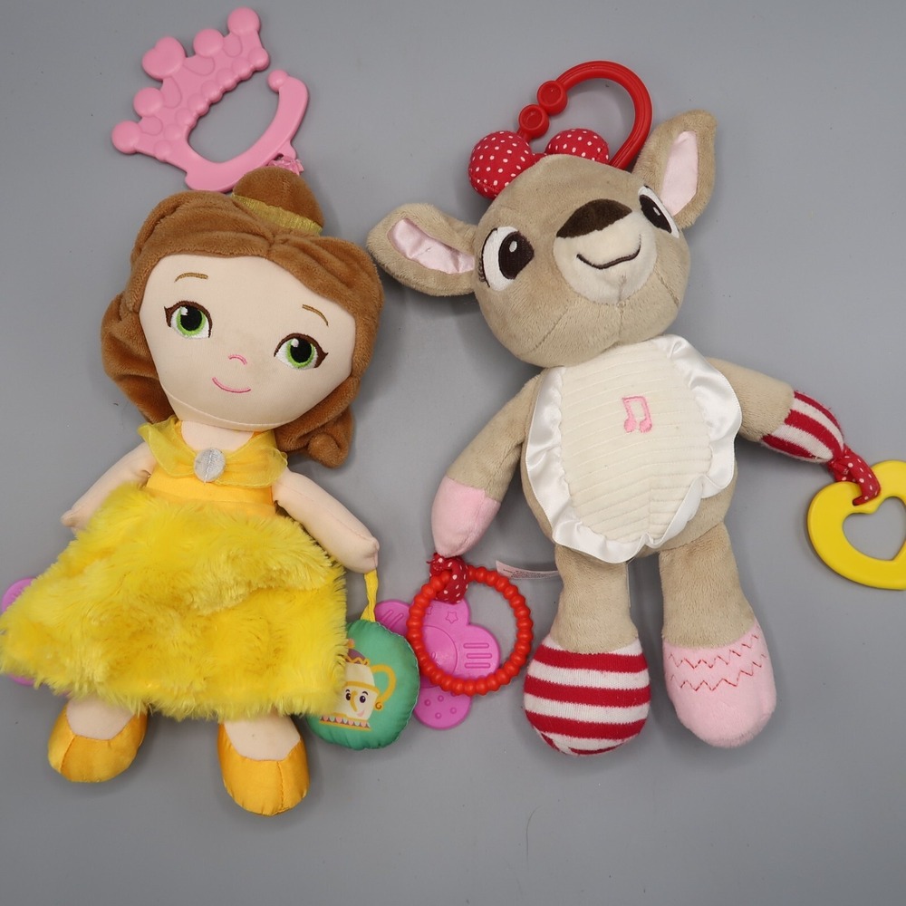 Disney Baby Princess Belle & Rudolph Clare Rattle Teather‎ Sensory Hanger lot